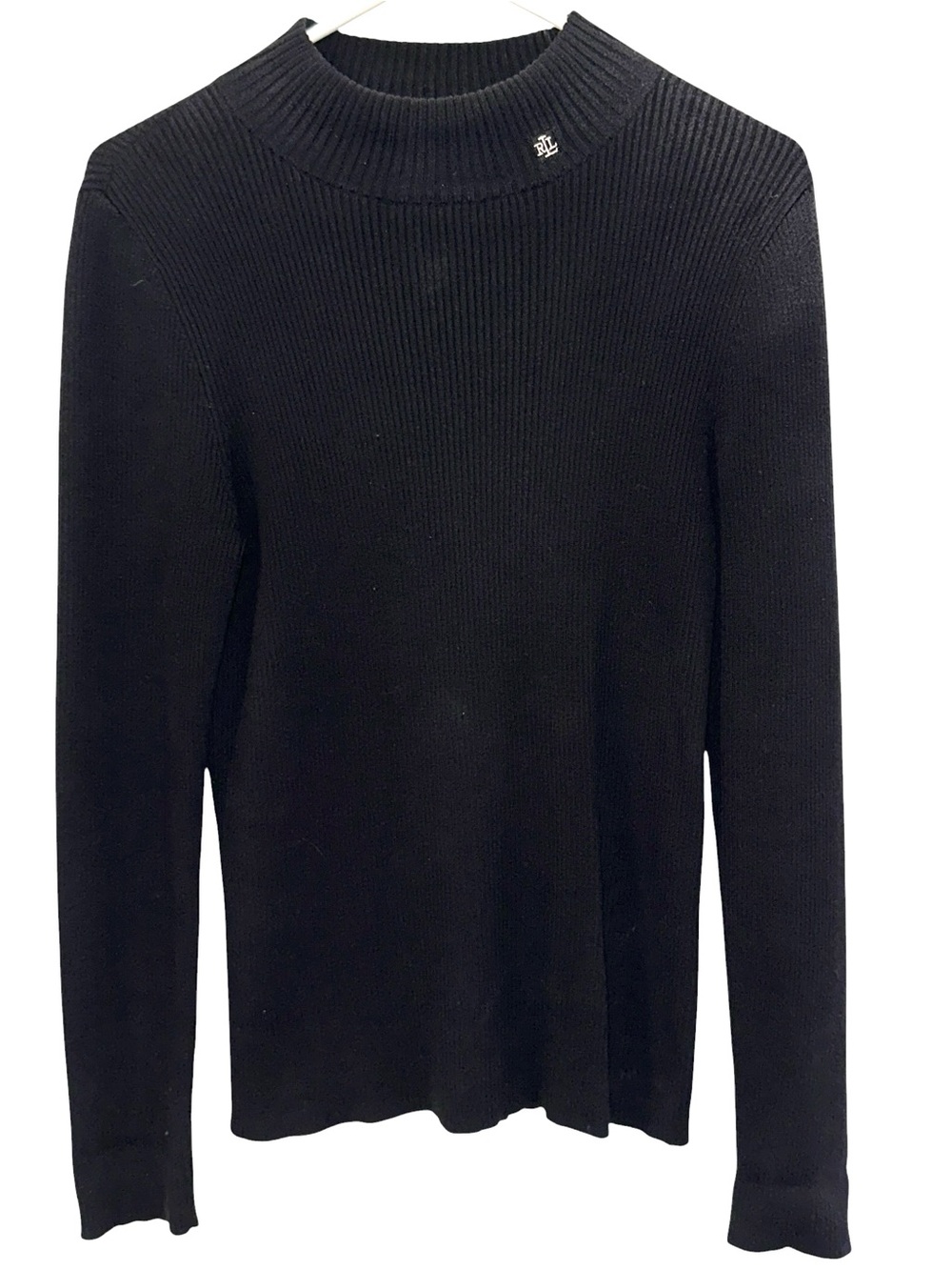 Lauren Ralph Lauren Size PL Black Ribbed Mock Turtleneck Sweater With Logo